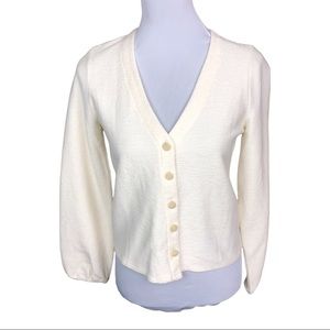 Madewell Button Front Cardigan Sweater V-Neck Bubble Sleeves Ivory XS